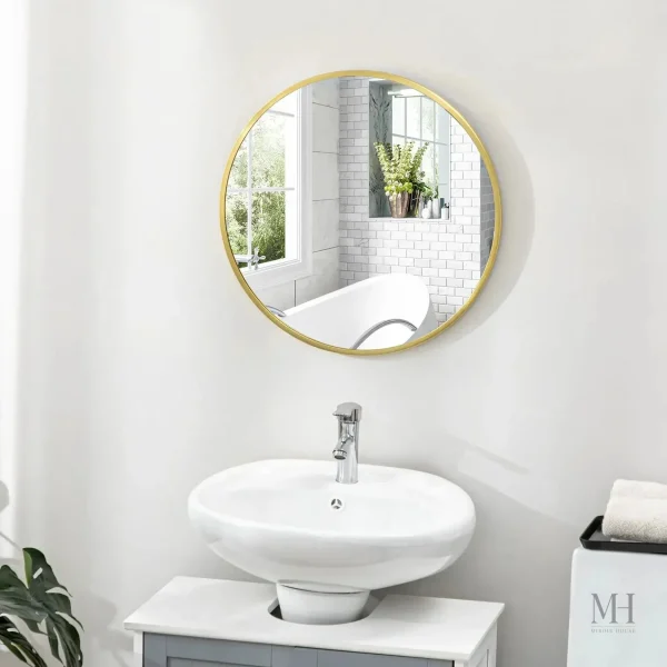Miroir Simple Rond 50 cm avec Cadre Doré