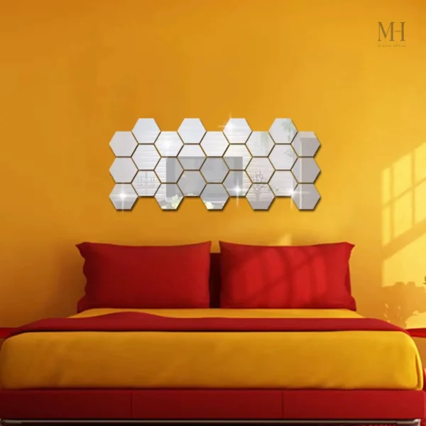 miroir-en-mosaique-1 Miroir Mosaïque Hexagonal Mural Argent - Set de 12 pièces