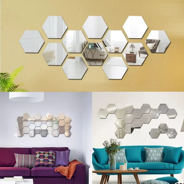 Miroirs décoratifs hexagonaux en argent pour votre espace