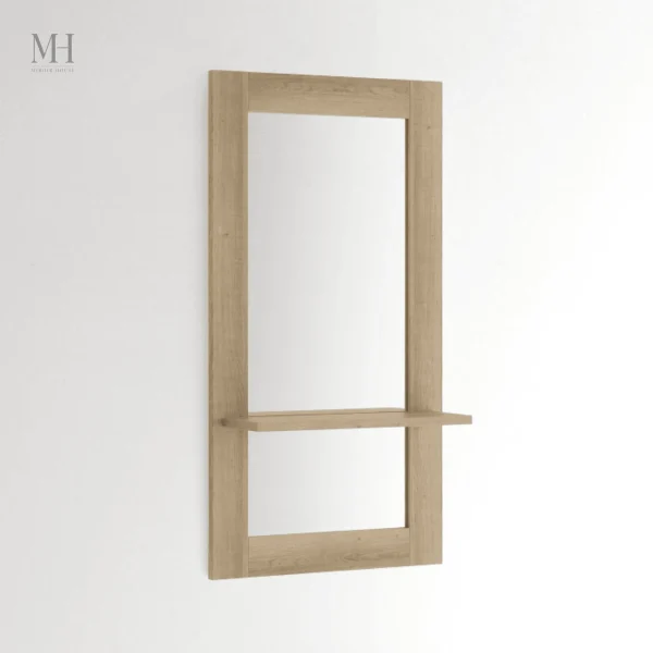 Miroir mural en bois élégant avec étagère intégrée