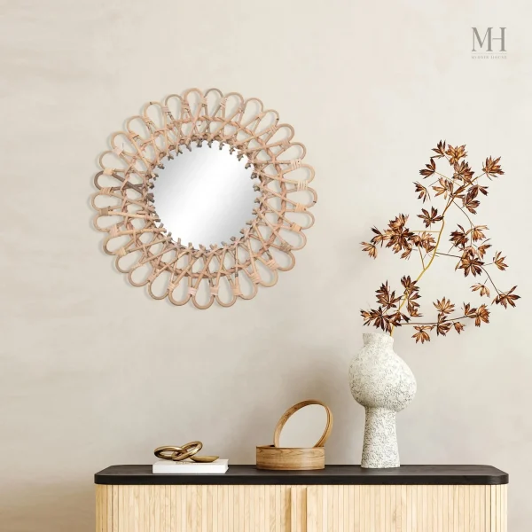 Miroir floral en rotin, pièce maîtresse de décoration intérieure