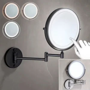 Miroir Grossissant Mural LED Noir Mat 20 cm pour maquillage