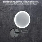 Miroir de maquillage avec bras articulé et éclairage LED