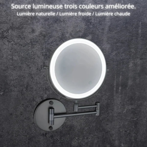 Miroir de maquillage avec bras articulé et éclairage LED