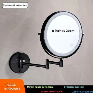 Miroir mural noir mat pour un make-up précis et lumineux