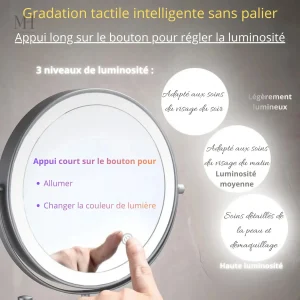 Accessoire beauté : miroir grossissant avec éclairage intégré