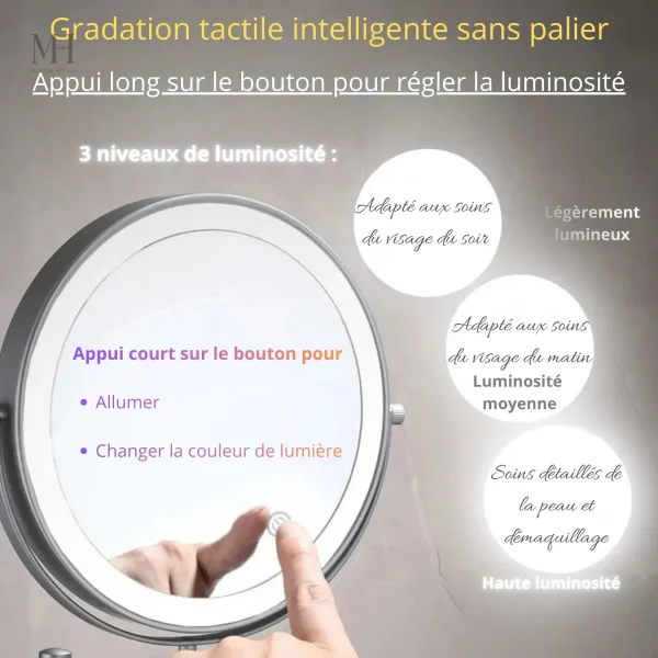 Accessoire beauté : miroir grossissant avec éclairage intégré