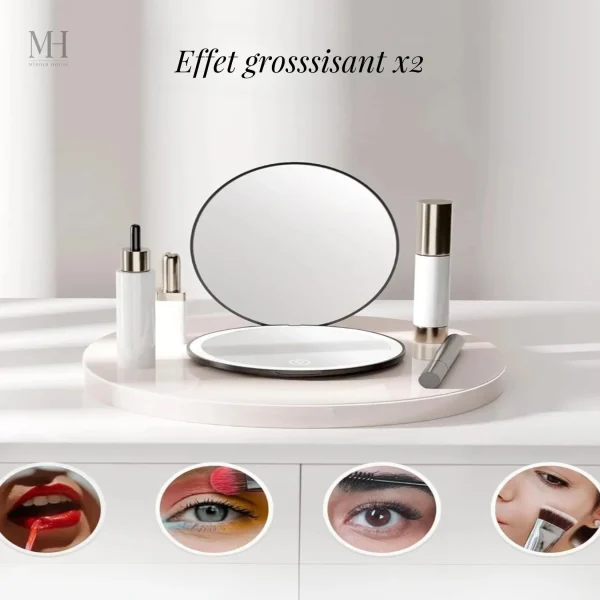 Miroir portable avec éclairage LED pour un make-up parfait