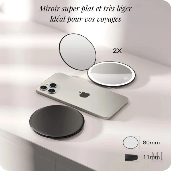 Miroir maquillage avec LED, idéal pour retouches rapides