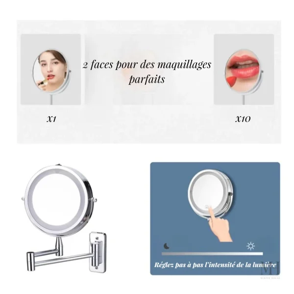 Miroir mural éclairé pour un make-up parfait
