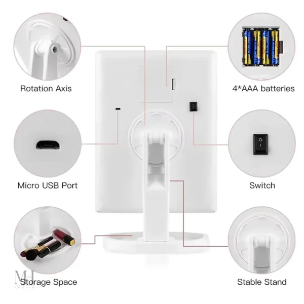 Miroir de maquillage avec LED pour éclairage optimal