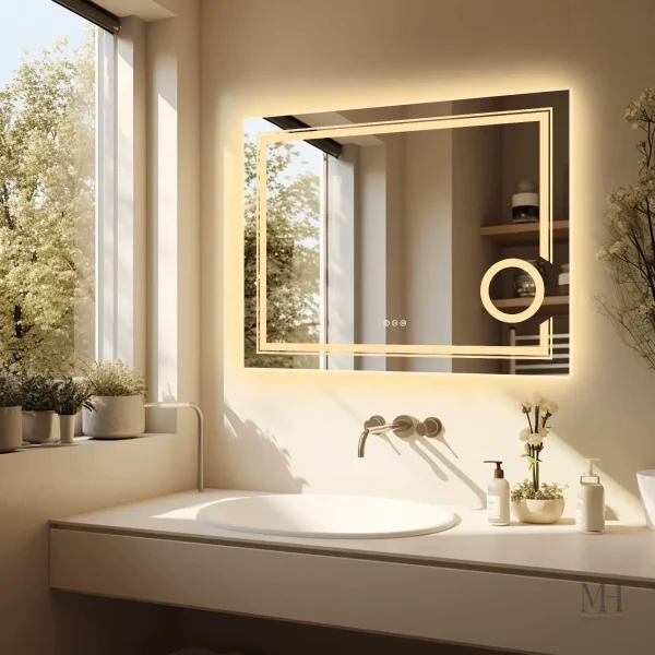 miroir-grossissant-mural-1 Miroir mural LED 80x60 cm avec grossissement 3x
