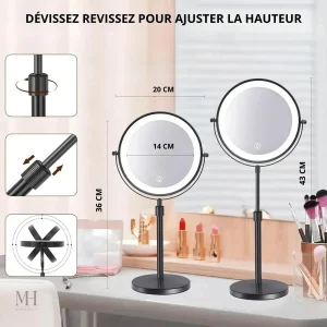 Miroir sur pied, grossissement 10x pour précision