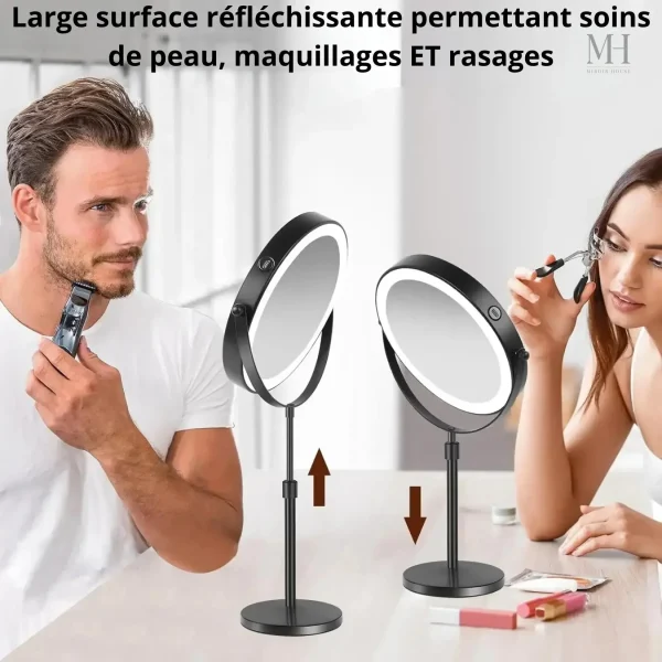 Miroir maquillage lumineux, idéal pour le détail