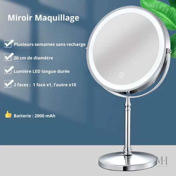 Miroir maquillage LED x10 pour un make-up impeccable