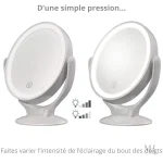Miroir de maquillage avec fonction grossissante et éclairage