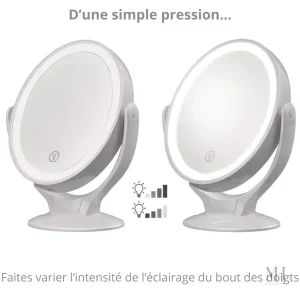 Miroir de maquillage avec fonction grossissante et éclairage
