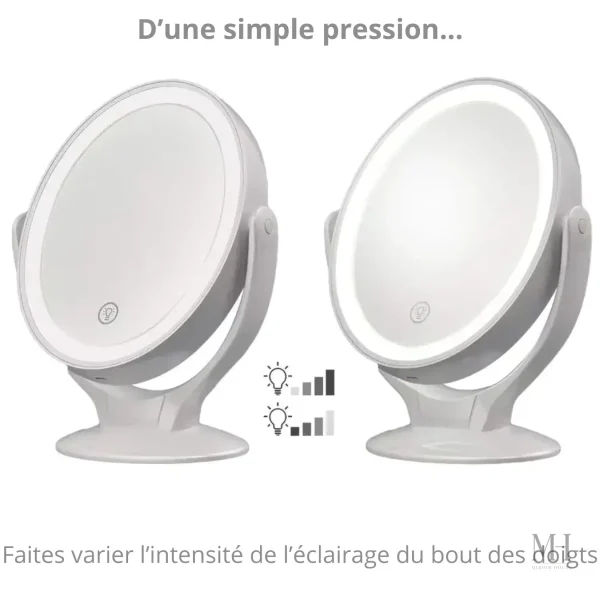 Miroir de maquillage avec fonction grossissante et éclairage