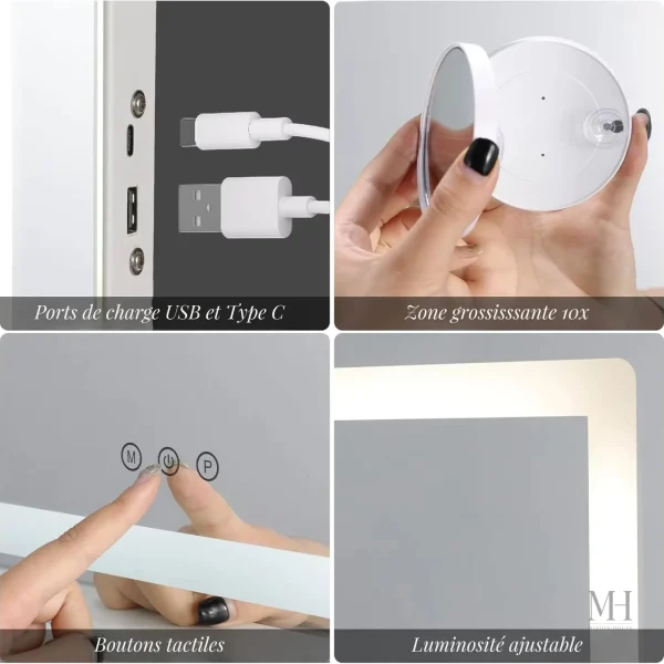 Éclairage intégré pour un maquillage parfait