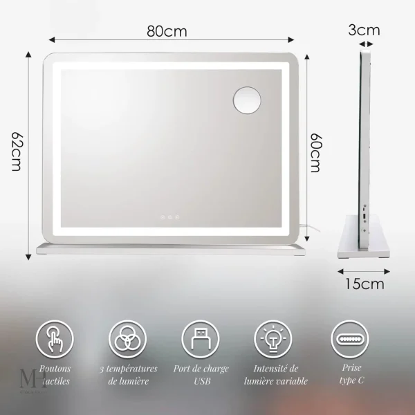 Miroir 80x60 cm, idéal pour les routines beauté