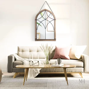 Miroir industriel bois et métal 93×60 cm style atelier mural