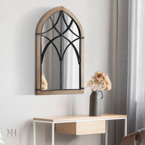 Miroir mural rectangulaire au design industriel en bois et métal