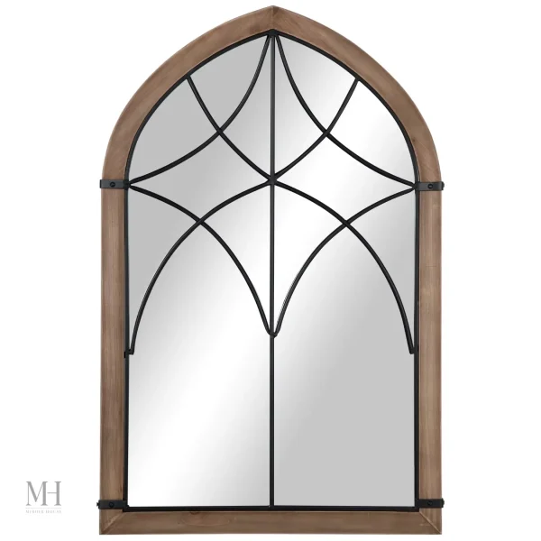 Miroir mural vintage en bois et métal, ambiance atelier