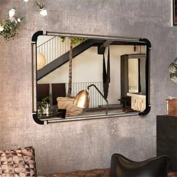 Miroir industriel rectangulaire 90x60 cm style vintage noir