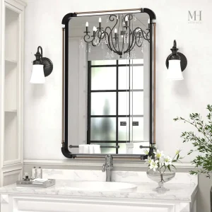 Miroir rectangulaire au design industriel, finition métal noir
