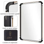 Miroir pratique en métal noir, dimensions 90x60 cm