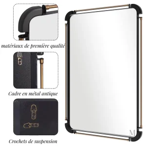 Miroir pratique en métal noir, dimensions 90x60 cm