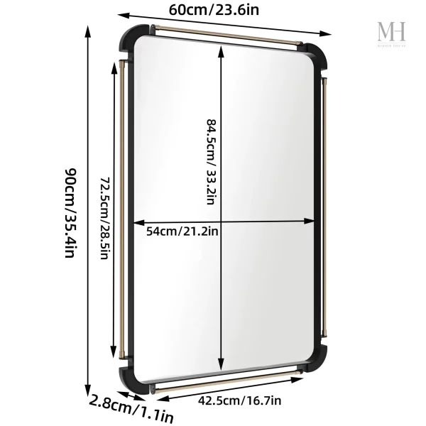 Miroir rectangulaire en métal noir au style exceptionnel
