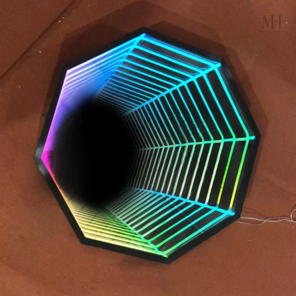 Miroir effet infini hexagonal, illumination colorée pour décoration intérieure
