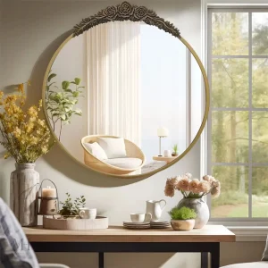 Miroir Baroque Rond Laiton 80cm avec Ornements Floraux