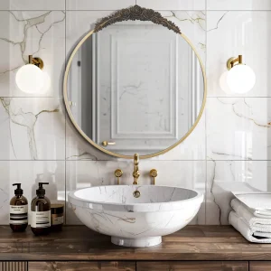 Miroir Rond Baroque 80cm en Finition Dorée