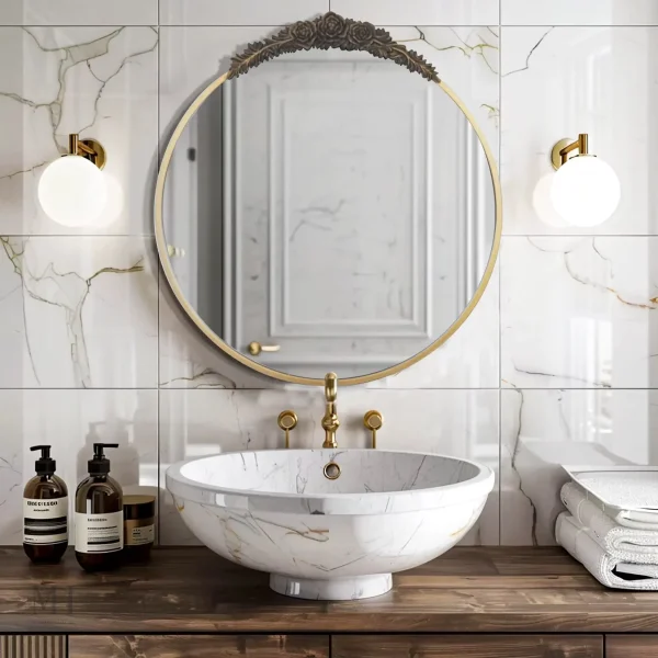 Miroir Rond Baroque 80cm en Finition Dorée