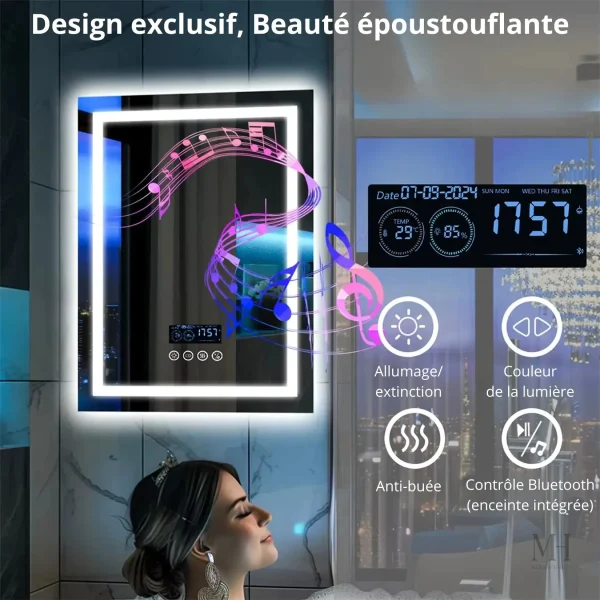 Miroir LED moderne avec enceinte pour ambiance relaxante