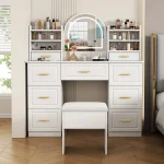 Miroir LED Coiffeuse blanche avec rangement intégré