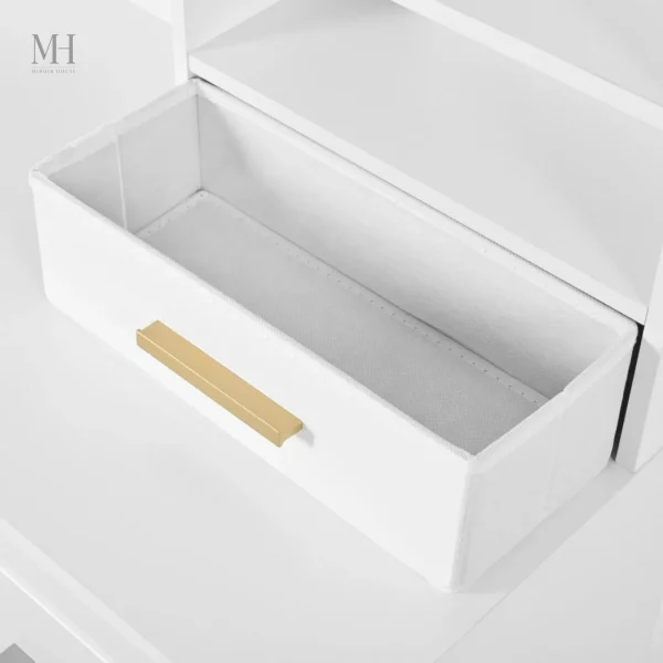 Coiffeuse blanche avec tabouret et rangements pratiques