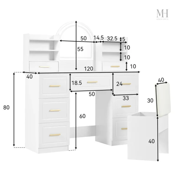 Coiffeuse moderne avec miroir éclairé et espace de rangement