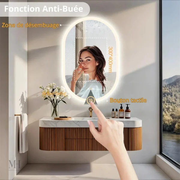 Miroir Ovale, Éclairage LED et Technologie Bluetooth
