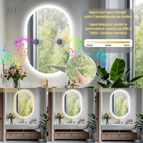 Miroir Ovale LED pour Salle de Bain, Design Moderne