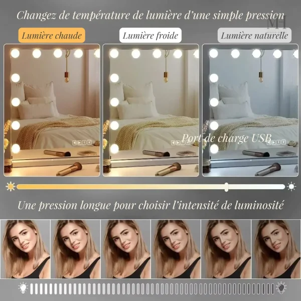 Accessoire de maquillage avec éclairage ajustable et clair