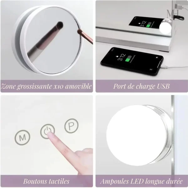 Miroir maquillage LED pour une application précise et soignée