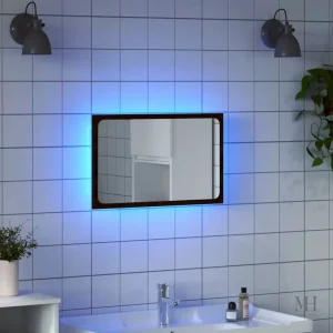 Miroir LED rectangulaire avec cadre en chêne marron