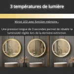 Miroir anti-buée doré pour une salle de bain élégante