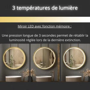 Miroir anti-buée doré pour une salle de bain élégante