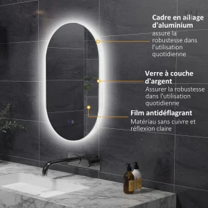 Miroir salle de bain 81x51 cm avec fonction anti-buée