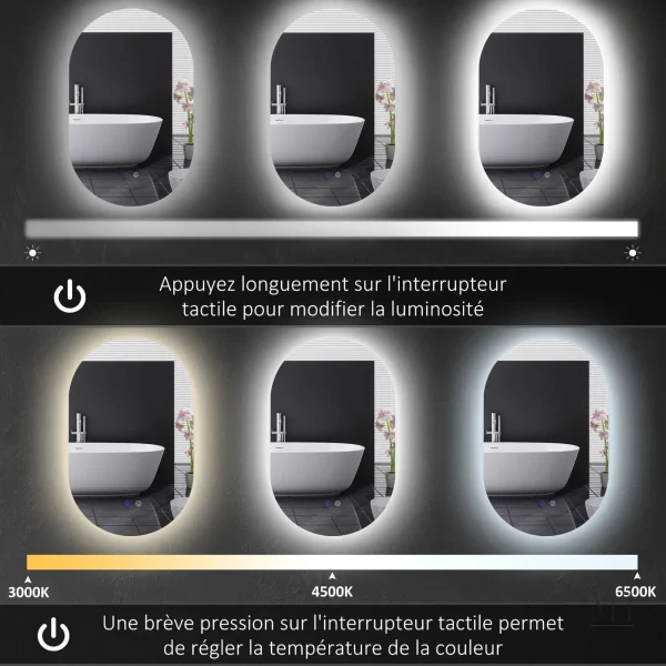Miroir LED élégant pour salle de bain, dimensions 81x51 cm