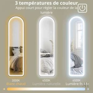 Miroir sur pied avec éclairage LED intégré